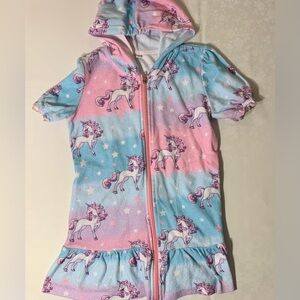 NWOT/EUC Swim Cover-Up: Short-Sleeved, Unicorn Pattern, Pockets, Ruffled Hem
